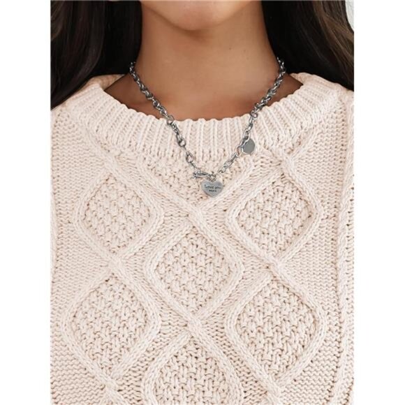 Women's Oversized Cable Knit Crewneck Sweater - Picture 5 of 6